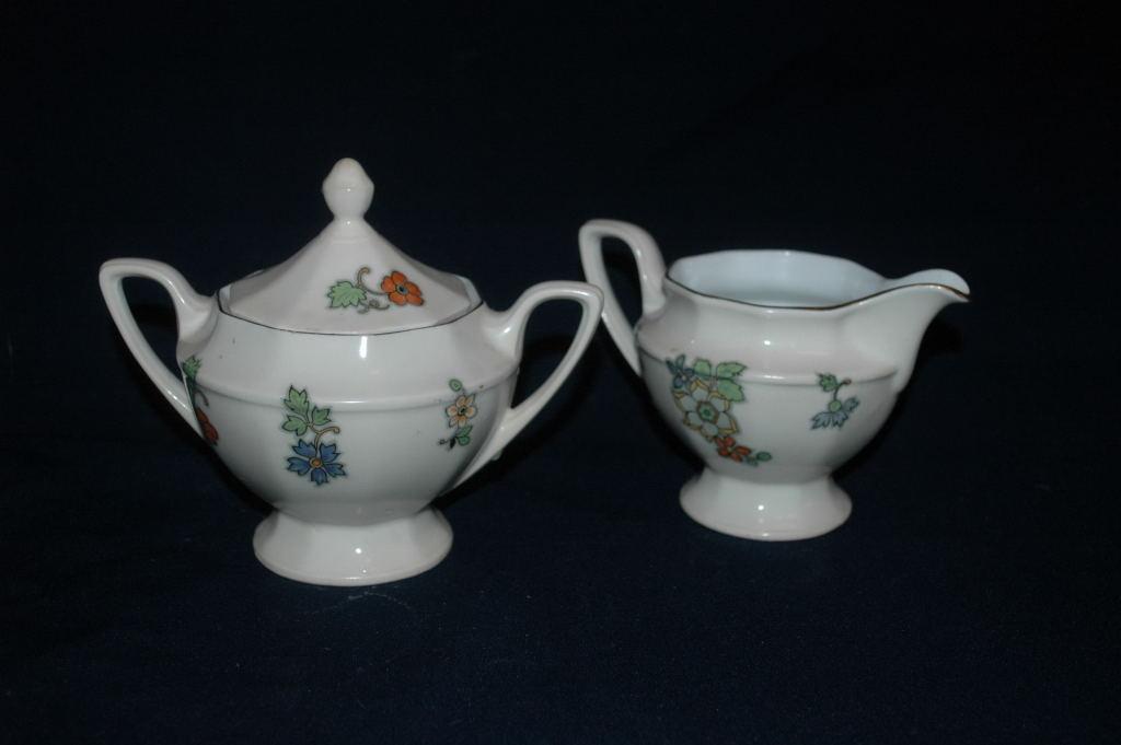 Zeh Scherzer Bavaria Porcelian Footed Sugar Bowl and Creamer Hand painted flowers