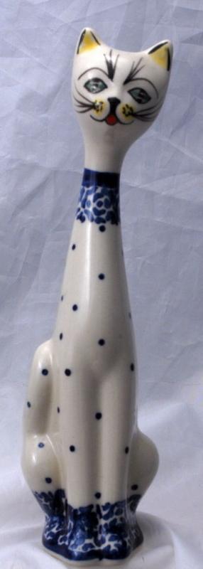 MANUFAKTURA BOLESŁAWIEC, R. ORDA, HAND MADE IN POLAND Tall Porcelain Cat