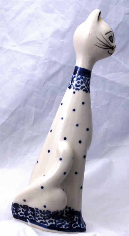 MANUFAKTURA BOLESŁAWIEC, R. ORDA, HAND MADE IN POLAND Tall Porcelain Cat