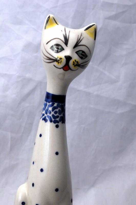 MANUFAKTURA BOLESŁAWIEC, R. ORDA, HAND MADE IN POLAND Tall Porcelain Cat