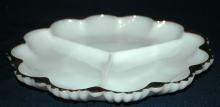Vintage FIREKING Glass Divided Relish Platter /Gold Scalloped Edge Trim! Free Shipping