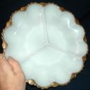 Vintage FIREKING Glass Divided Relish Platter /Gold Scalloped Edge Trim! Free Shipping