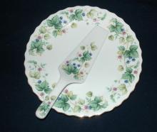 Andrea by Sadek Porcelain Cake Plate with Matching Server Vineyard Pattern FREE SHIPPING