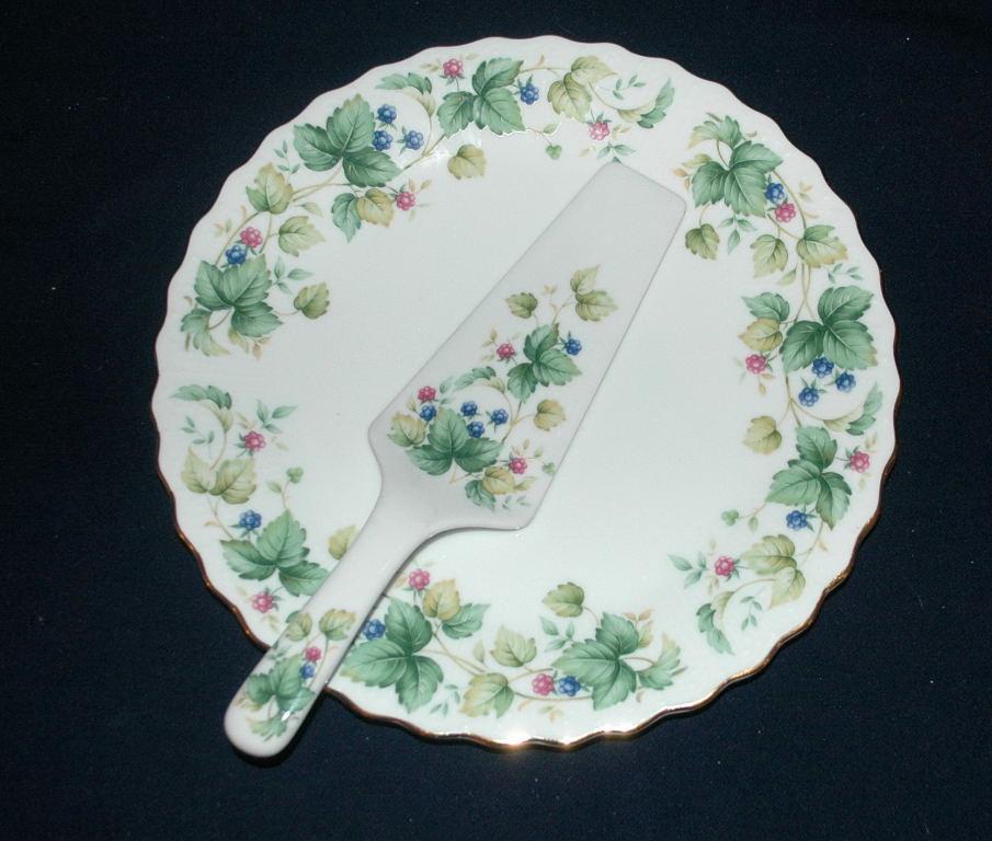 Andrea by Sadek Porcelain Cake Plate with Matching Server Vineyard Pattern FREE SHIPPING
