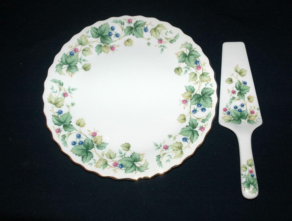 Andrea by Sadek Porcelain Cake Plate with Matching Server Vineyard Pattern FREE SHIPPING