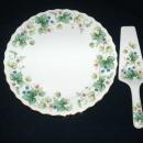Andrea by Sadek Porcelain Cake Plate with Matching Server Vineyard Pattern FREE SHIPPING