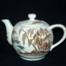 Brown Polychrome Transferware Musical Teapot / Chinoiserie