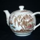 Brown Polychrome Transferware Musical Teapot / Chinoiserie