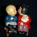 Kissing Oriental / Asian Boy Girl Salt Pepper Shakers Bench Sitters / Composition construction FREE SHIPPING