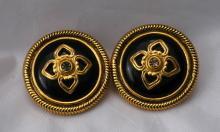 Ben Amun Black Obsidian Crystal and Gold Clip On Earrings Free Shipping
