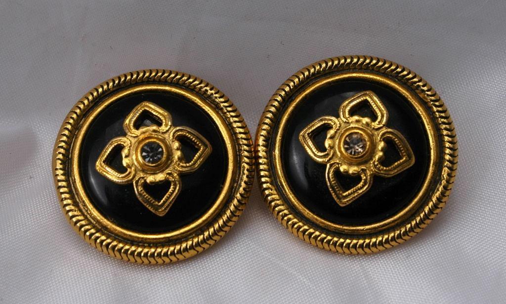 Ben Amun Black Obsidian Crystal and Gold Clip On Earrings Free Shipping