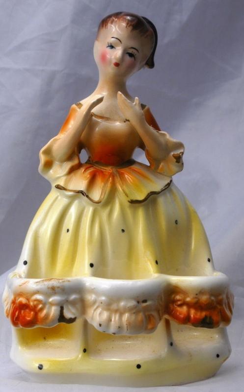 Vintage Chadwick Japan LADY LIPSTICK HOLDER Yellow Dress Figurine CMI Inc Free Shipping