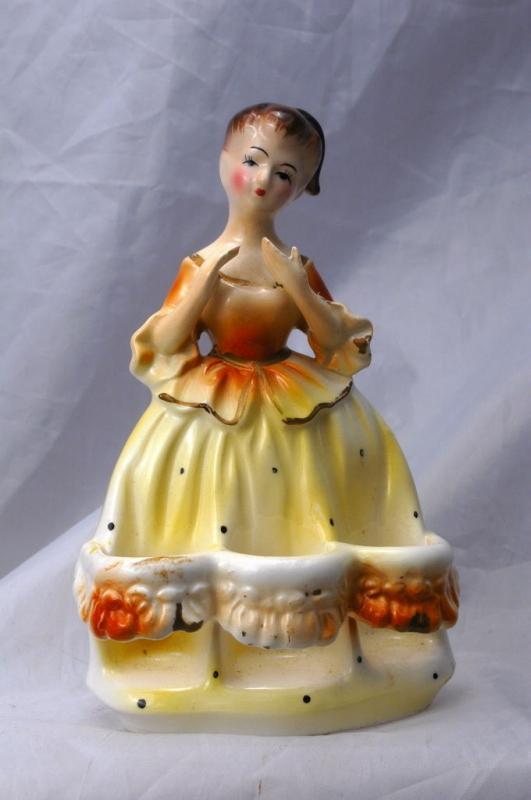 Vintage Chadwick Japan LADY LIPSTICK HOLDER Yellow Dress Figurine CMI Inc Free Shipping