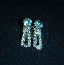 Darling Blue Crystal Clip On Earrings vintage Free Shipping