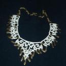 White Enamel Filigree ( Lattice Work) Necklace with Gold Dangles Vintage Boho Chic Free Shipping!
