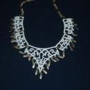 White Enamel Filigree ( Lattice Work) Necklace with Gold Dangles Vintage Boho Chic Free Shipping!