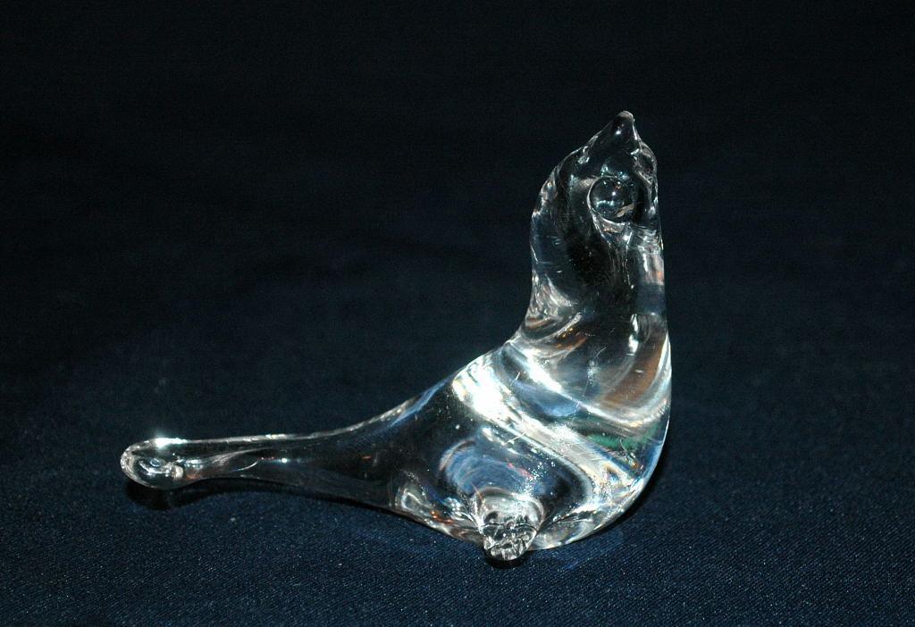 Hand Blown Crystal Glass Seal Paperweight Signed NV Free Shipping