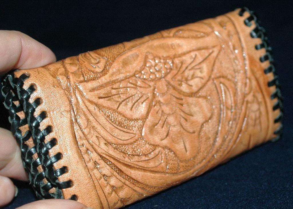 Hand Tooled Leather Bi-Fold Key Ring Holder Free Shipping