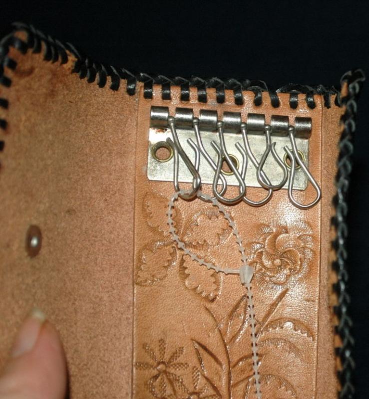 Hand Tooled Leather Bi-Fold Key Ring Holder Free Shipping