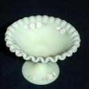 Satin Glass Compote Ruffled Edge by Fenton Glass Hand Painted by Linda Bules