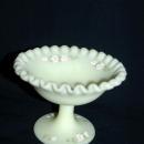 Satin Glass Compote Ruffled Edge by Fenton Glass Hand Painted by Linda Bules