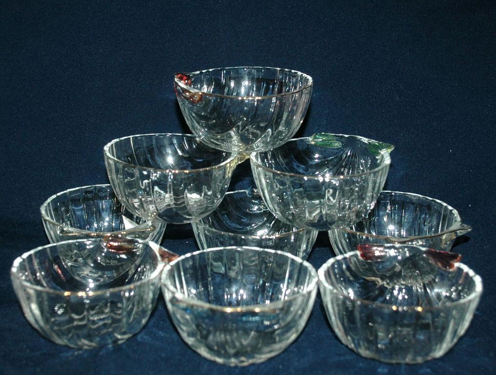 9 Shell Dessert Bowls Gold and Color Flash Trim