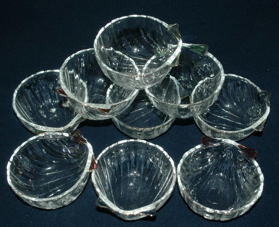 9 Shell Dessert Bowls Gold and Color Flash Trim