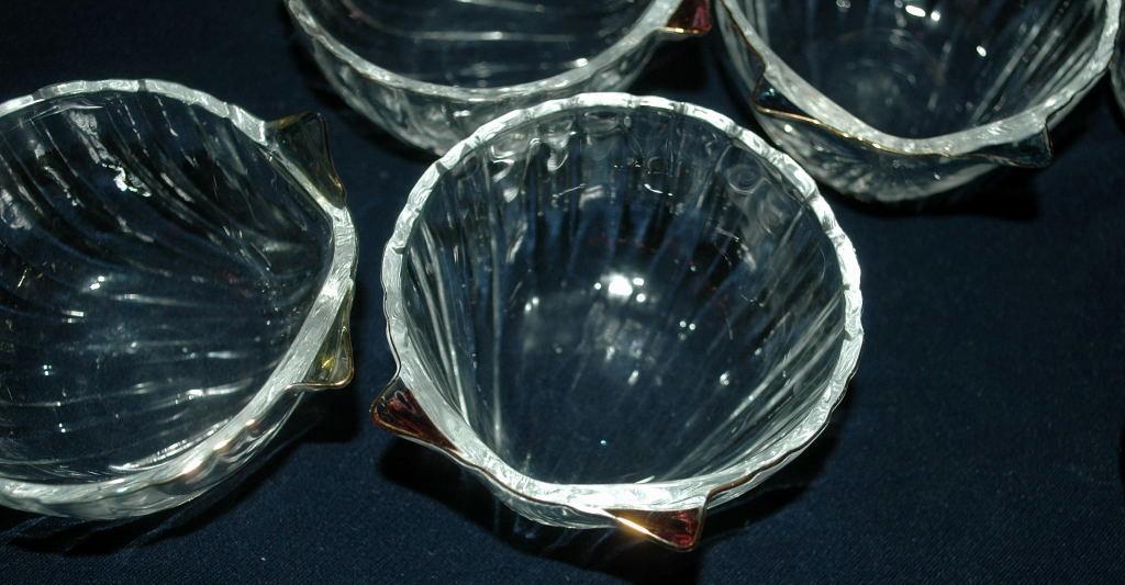 9 Shell Dessert Bowls Gold and Color Flash Trim