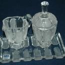 HAND MADE IN POLAND FOOTED CREAM & SUGAR SET WITH TRAY OVER 24% LEAD CRYSTAL ACC