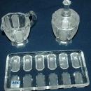 HAND MADE IN POLAND FOOTED CREAM & SUGAR SET WITH TRAY OVER 24% LEAD CRYSTAL ACC