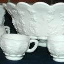 Westmoreland Milk Glass Paneled Grape Punch Bowl and Cups