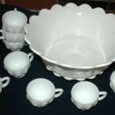 Westmoreland Milk Glass Paneled Grape Punch Bowl and Cups