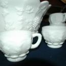 Westmoreland Milk Glass Paneled Grape Punch Bowl and Cups