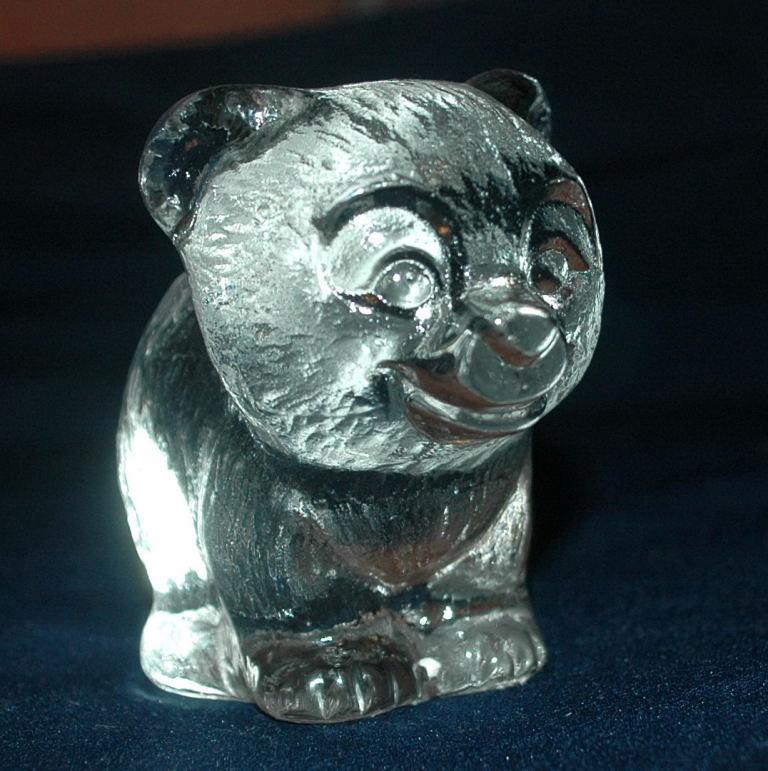 Heavy Textured Crystal Glass Bear Paperweight Signed Numbered and Dated
