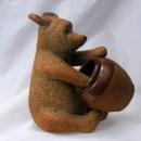 Hand Sculpted Stoneware Pottery Bear with Honey Pot / Old Pooh Bear - Art