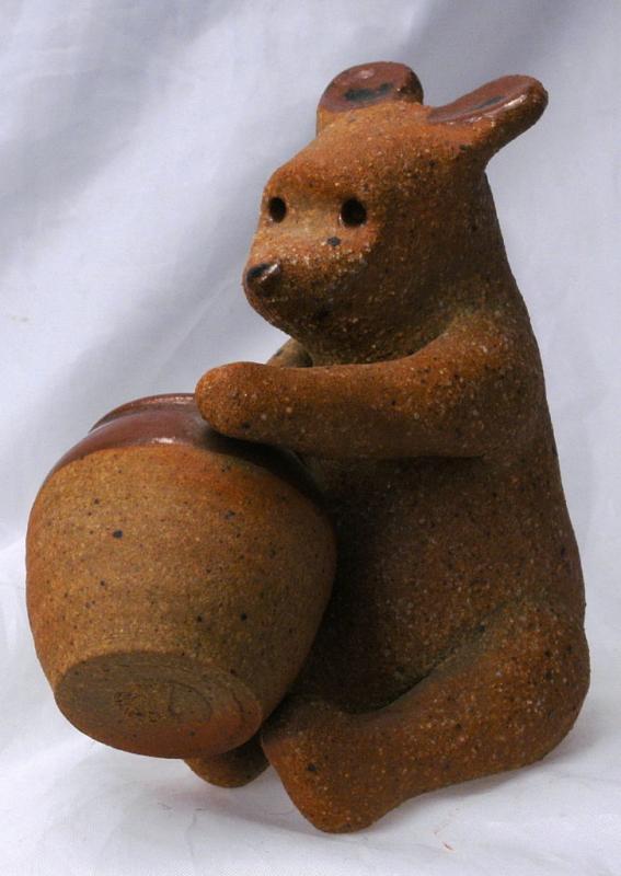 Hand Sculpted Stoneware Pottery Bear with Honey Pot / Old Pooh Bear - Art