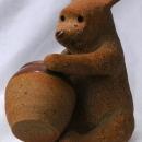 Hand Sculpted Stoneware Pottery Bear with Honey Pot / Old Pooh Bear - Art
