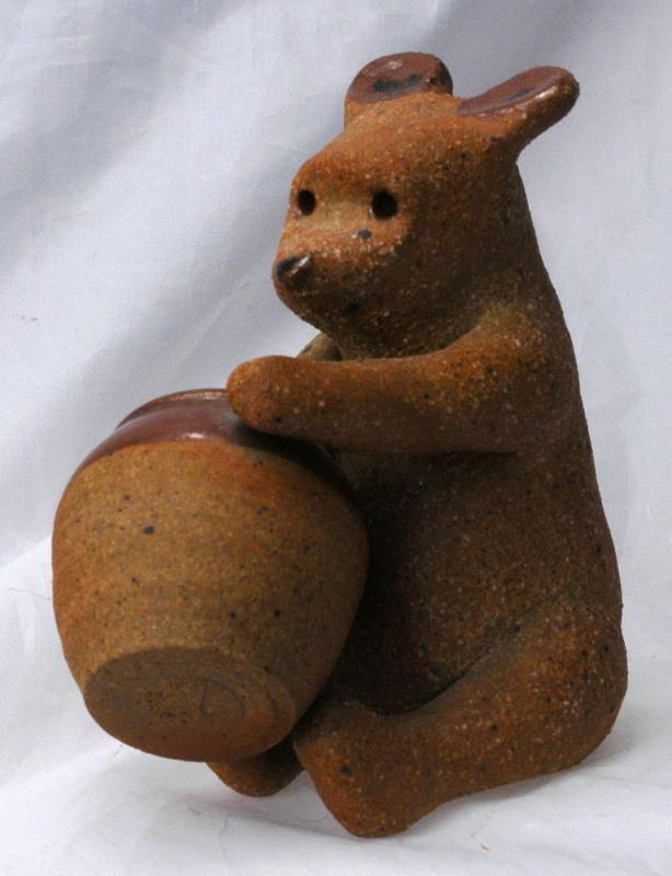 Hand Sculpted Stoneware Pottery Bear with Honey Pot / Old Pooh Bear - Art