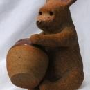 Hand Sculpted Stoneware Pottery Bear with Honey Pot / Old Pooh Bear - Art