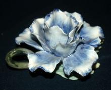 Napoleon Capodimonte Porcelain Blue Rose Candle Holder with Handle