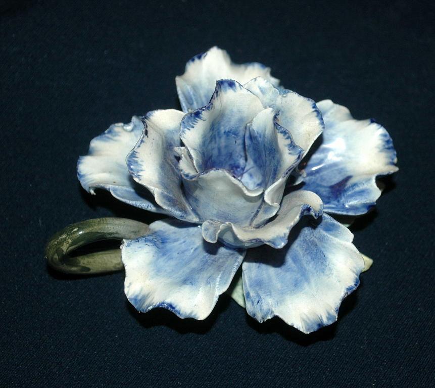Napoleon Capodimonte Porcelain Blue Rose Candle Holder with Handle