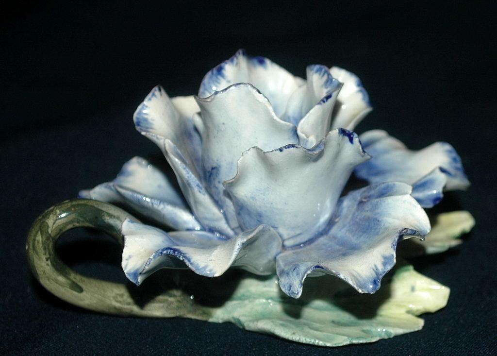 Napoleon Capodimonte Porcelain Blue Rose Candle Holder with Handle