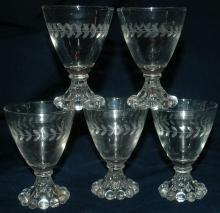 5 vintage etched Boopie Juice or wine Glasses