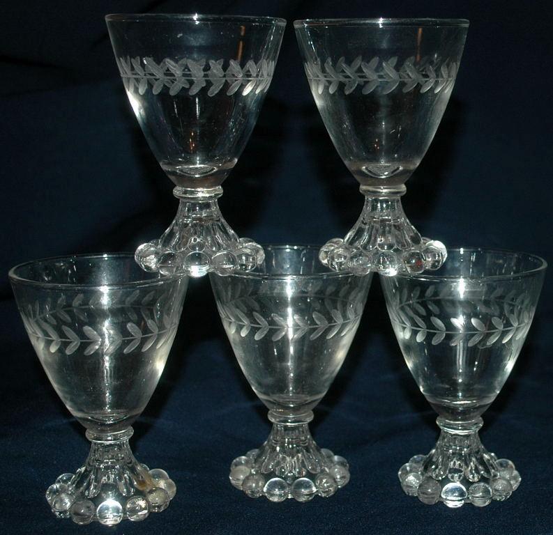 5 vintage etched Boopie Juice or wine Glasses