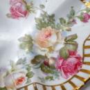 Silesia Germany Porcelain Bon Bon Dish Bowl Hand Painted Roses with Open Handle