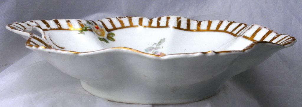 Silesia Germany Porcelain Bon Bon Dish Bowl Hand Painted Roses with Open Handle