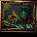 Still Life Fruit & Jug Painting by Frank Lean Oil on Board, Framed