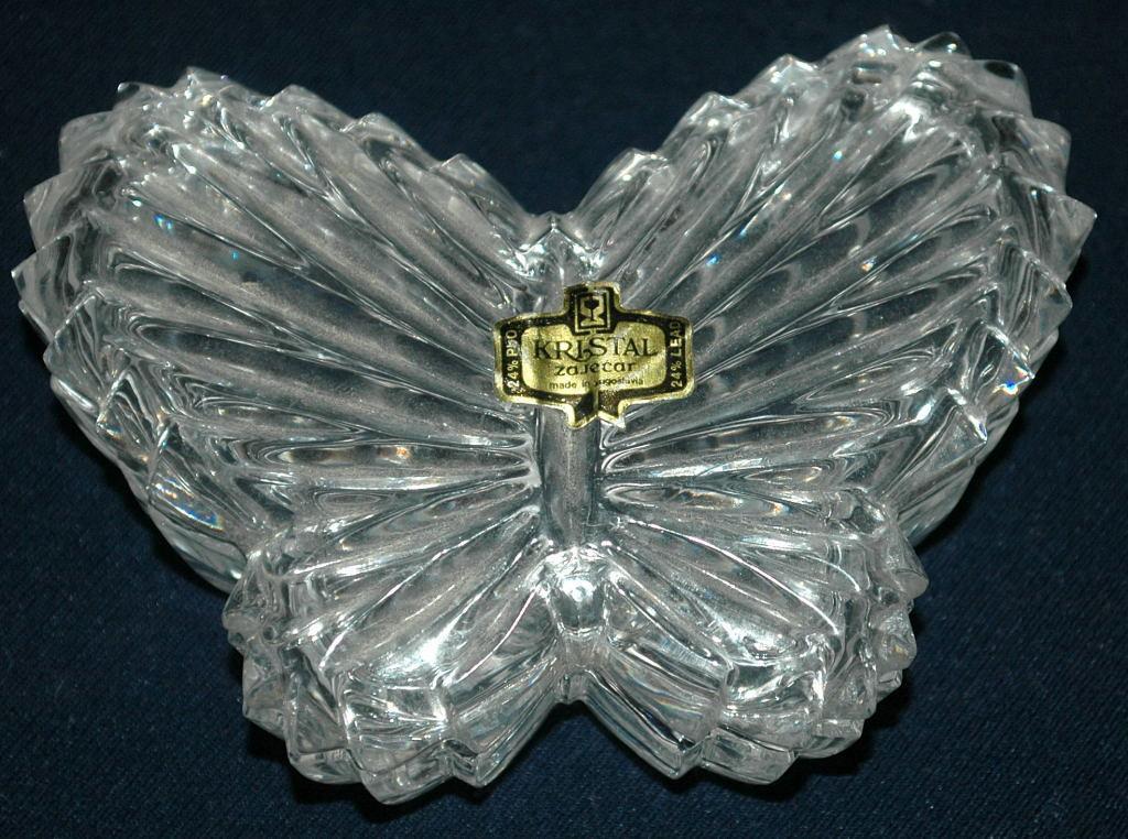 Zajecar Kristal Crystal Butterfly Trinket Box Yugoslavia