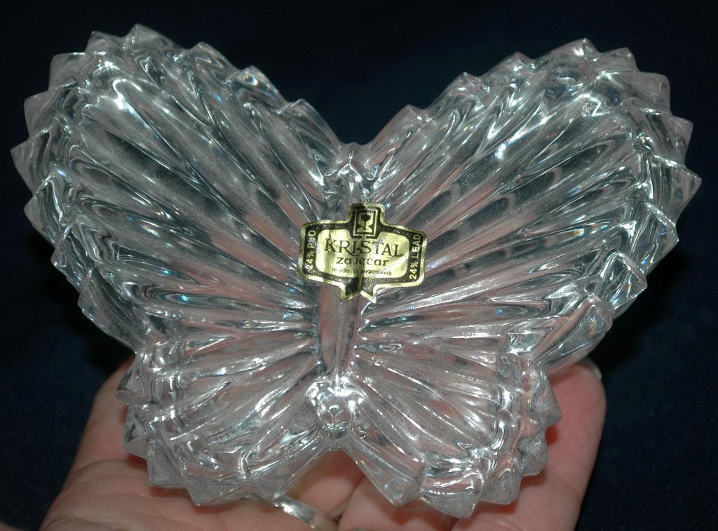 Zajecar Kristal Crystal Butterfly Trinket Box Yugoslavia