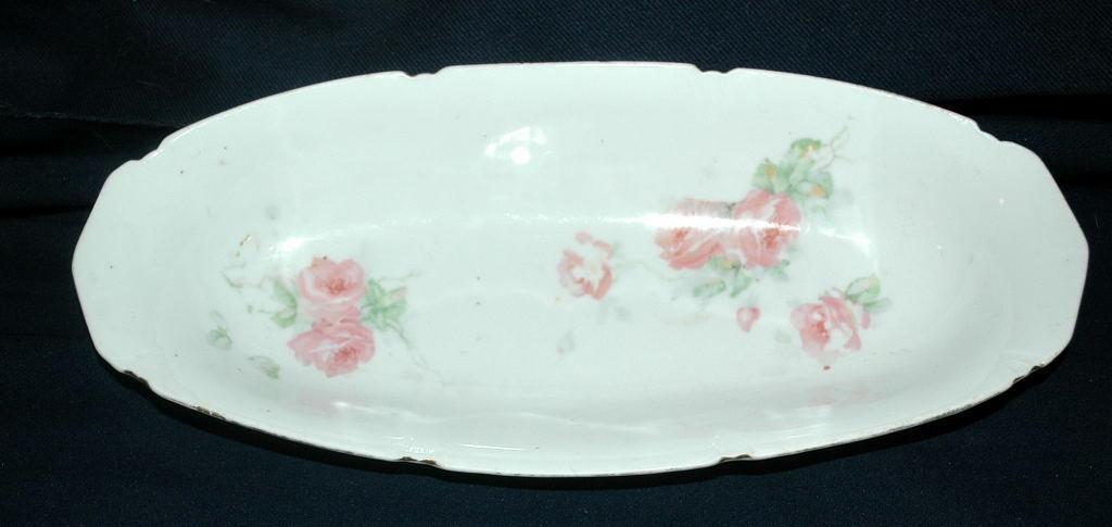 LEUCHTENBURG GERMANY PORCELAIN CELERY BOWL ROSE DESIGN